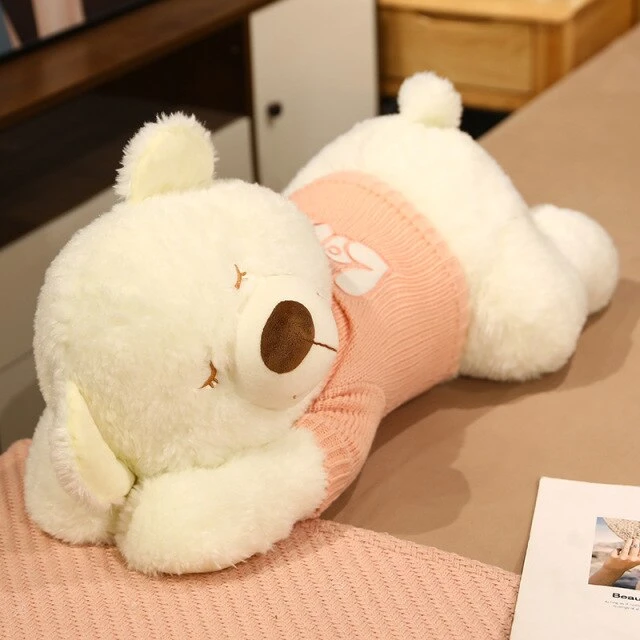 Fluffy Sleeping Brown White Dog Bear Plushie - Image 12