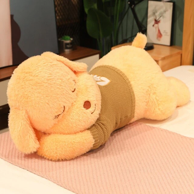 Fluffy Sleeping Brown White Dog Bear Plushie - Image 18