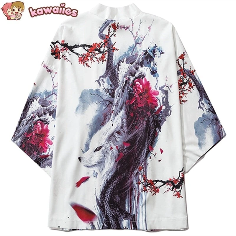 Apparel Fox Cranes Dragon Japanese Women Kimono Robe Cardigan - Image 7