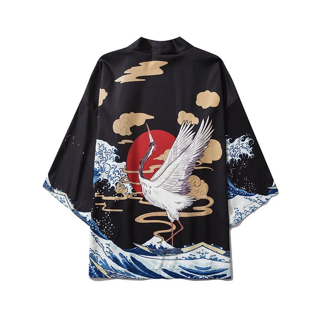 Apparel Fox Cranes Dragon Japanese Women Kimono Robe Cardigan - Image 3