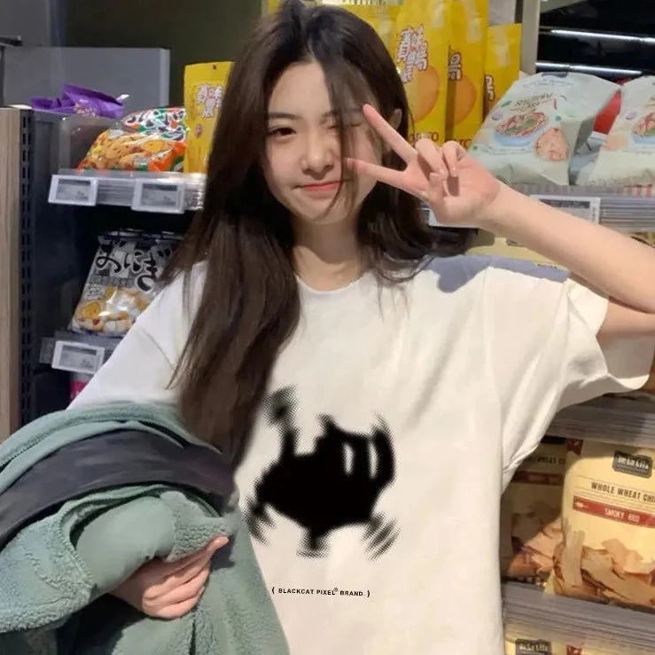 Apparel Fuzzy Black Cat White Women's Tee - Image 3