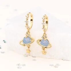 Galaxy Hanging Neptune Gold-Plated Stud Earrings
