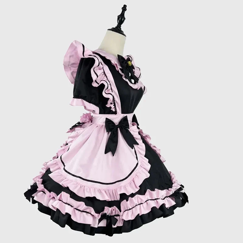 Apparel Gothic Black Pink Sweet Lolita Women's Maid Dress Bowknots - Image 6