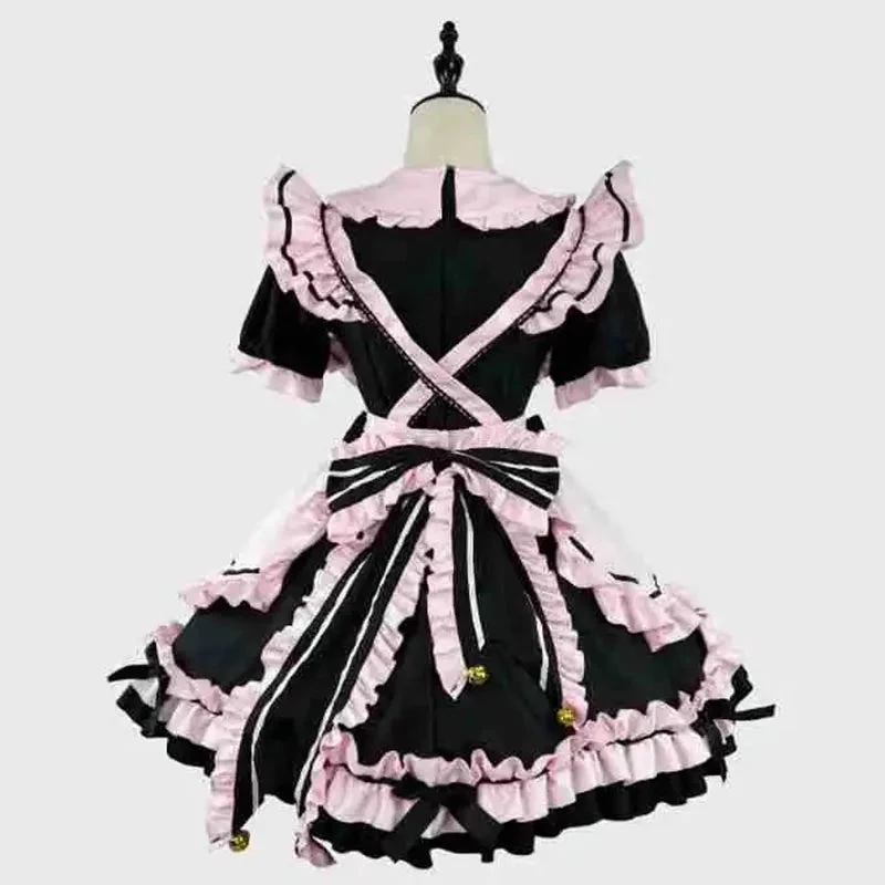 Apparel Gothic Black Pink Sweet Lolita Women's Maid Dress Bowknots - Image 8