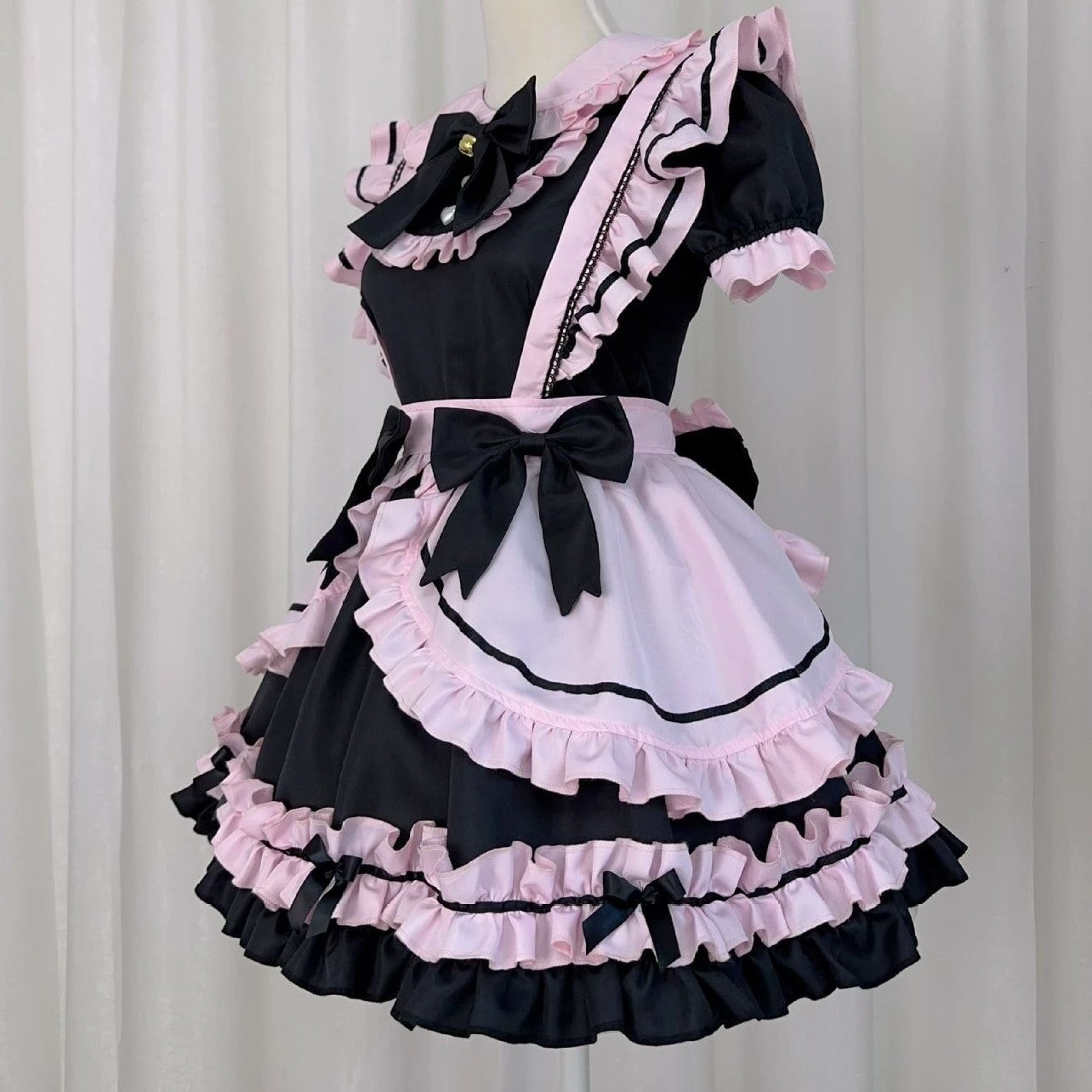 Apparel Gothic Black Pink Sweet Lolita Women's Maid Dress Bowknots - Image 12
