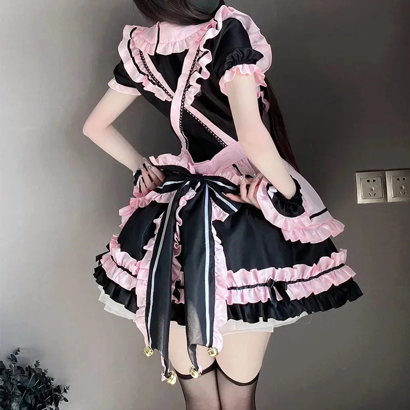 Apparel Gothic Black Pink Sweet Lolita Women's Maid Dress Bowknots - Image 15