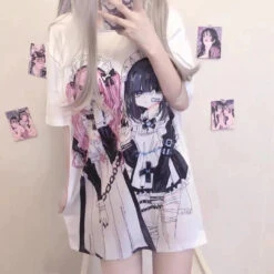 Apparel Gothic Harajuku Two Girls Long White Women's Tee