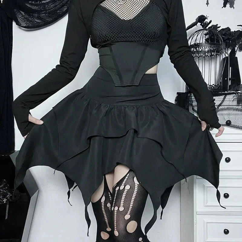 Apparel Gothic Witch Punk Irregular Black Skirt - Image 4