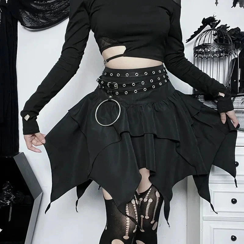 Apparel Gothic Witch Punk Irregular Black Skirt - Image 3