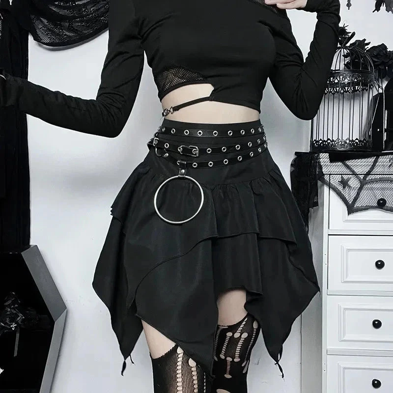 Apparel Gothic Witch Punk Irregular Black Skirt - Image 5
