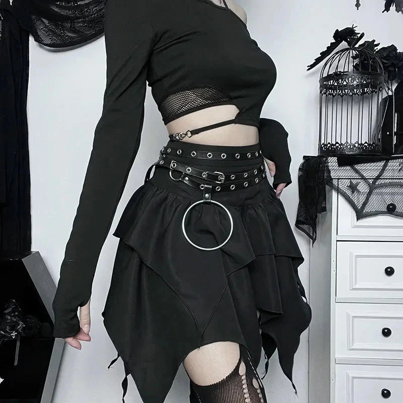 Apparel Gothic Witch Punk Irregular Black Skirt - Image 6