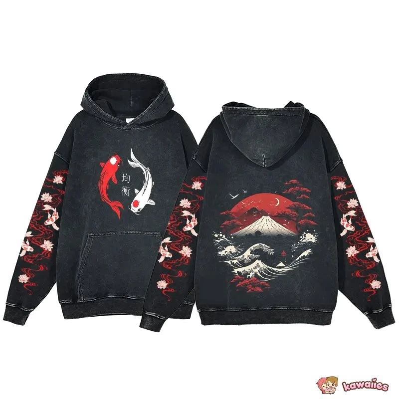 Apparel Great Wave Off Kanagawa Fish Godzilla Vintage Style Unisex Hoodie - Image 9