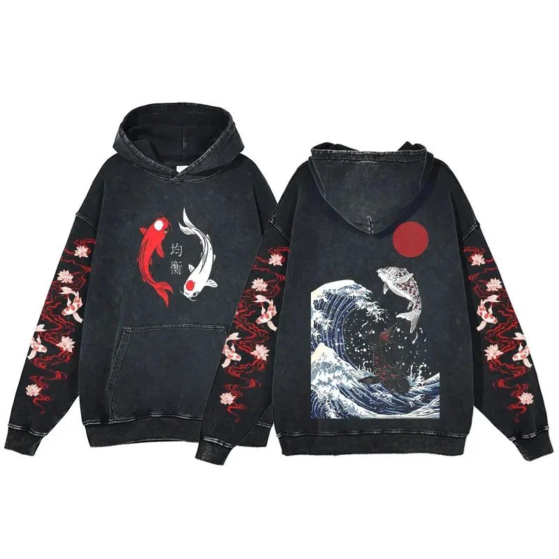 Apparel Great Wave Off Kanagawa Fish Godzilla Vintage Style Unisex Hoodie - Image 2