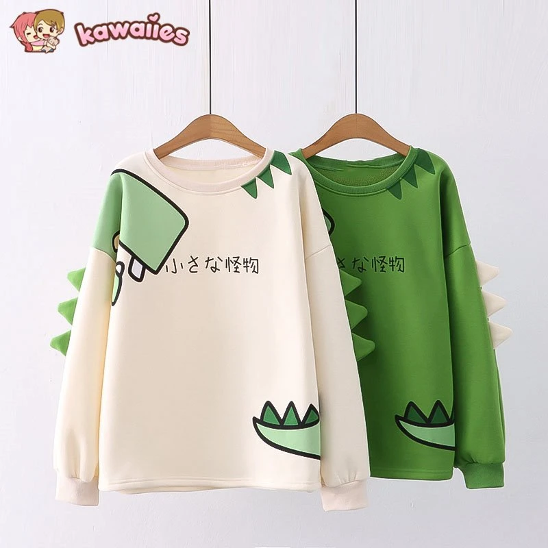 Apparel Green Dinosaur Long Sleeve Unisex Sweatshirts - Image 3