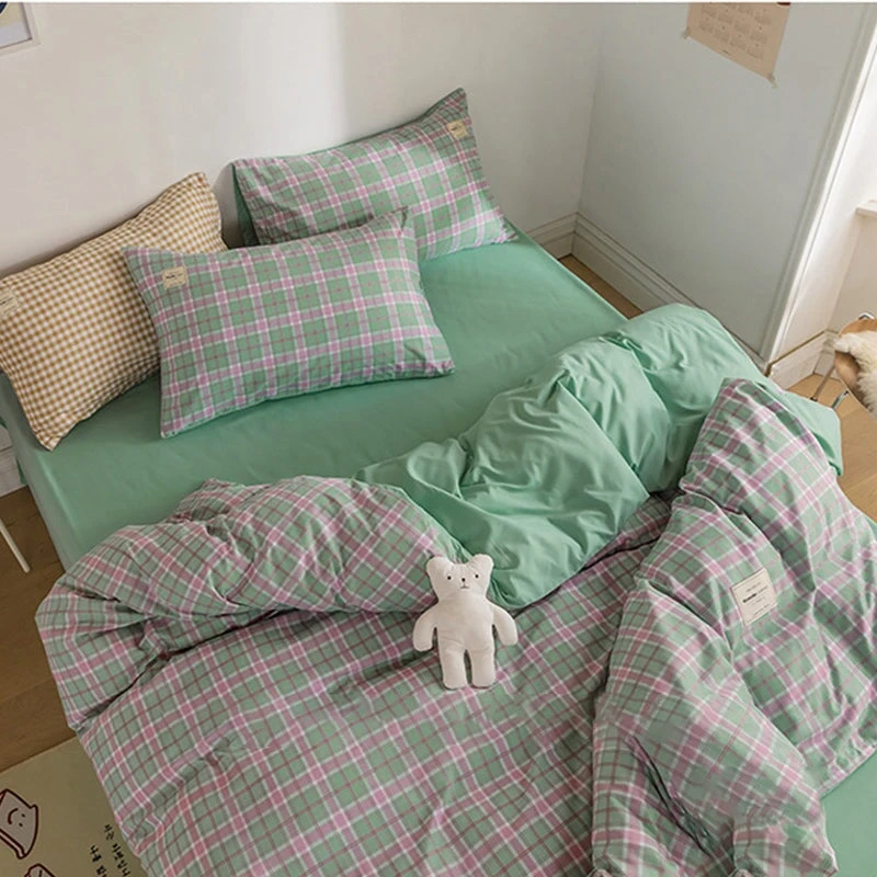 Green Two-Tone Checked Plaid Bedding Set - Image 7