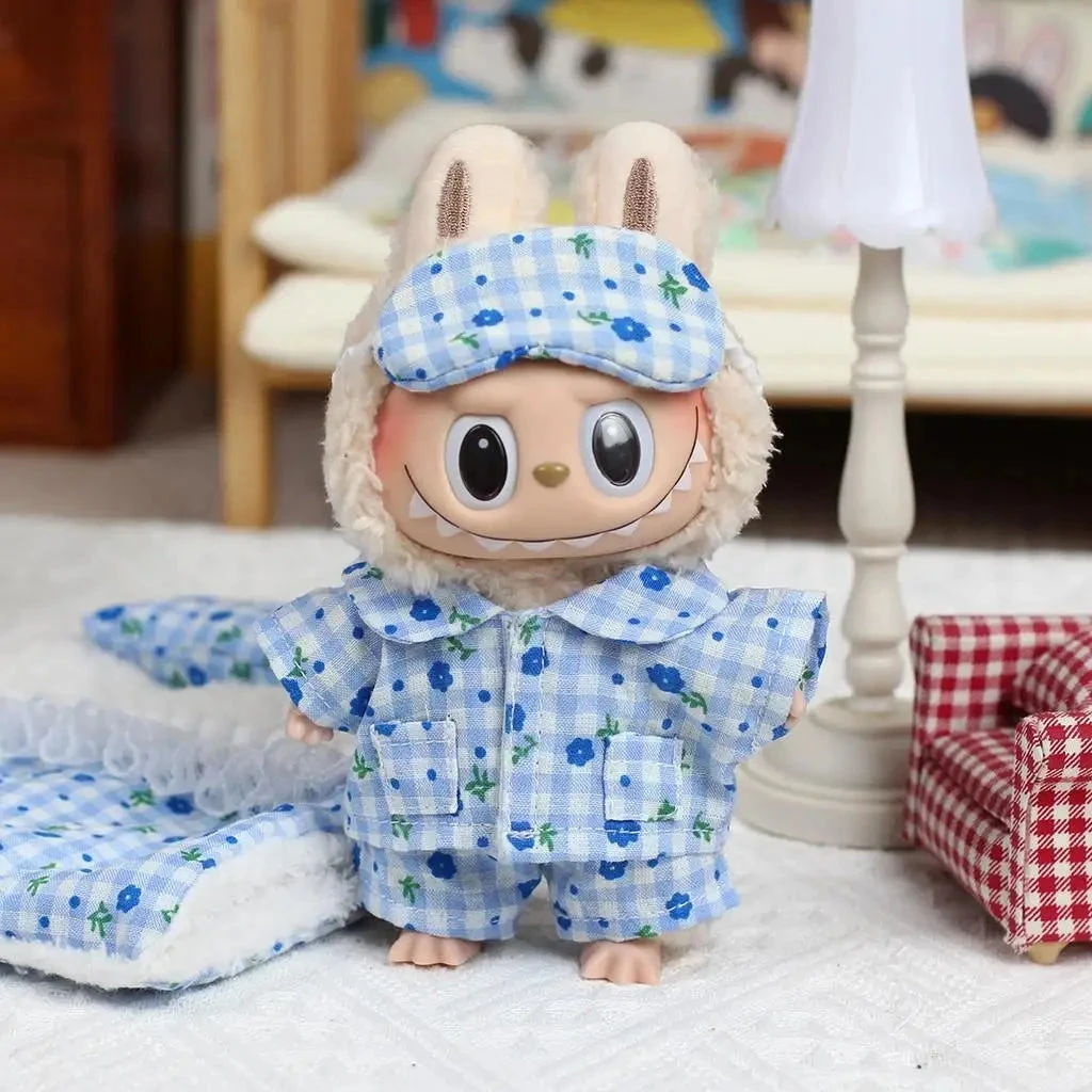 Handmade Labubu Plaid Floral Pajamas Outfit With Accessories - Image 9