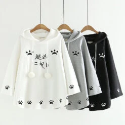 Apparel Harajuku Black Gray White Cat Hooded Cloak Coat
