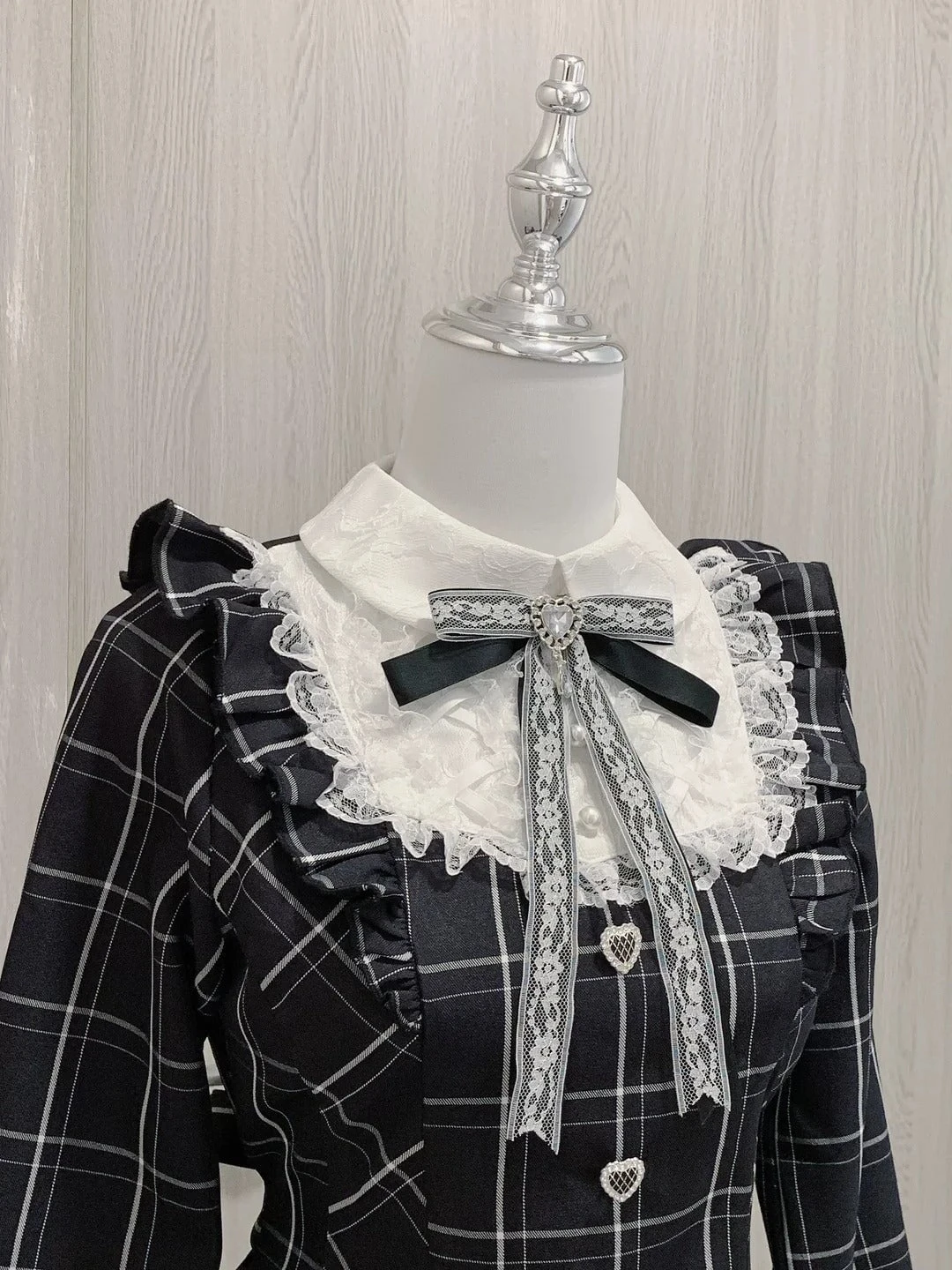Apparel Harajuku Black Plaid Hearts Laced Lolita Women's Dress - Image 10