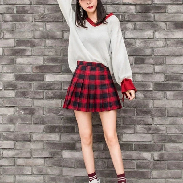 Apparel Harajuku High Waist School Girl Pleated Plaid Short Skirt - Image 11