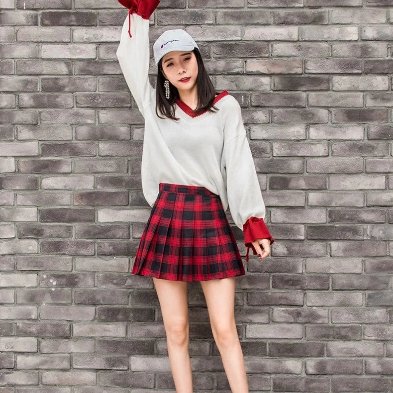 Apparel Harajuku High Waist School Girl Pleated Plaid Short Skirt - Image 12