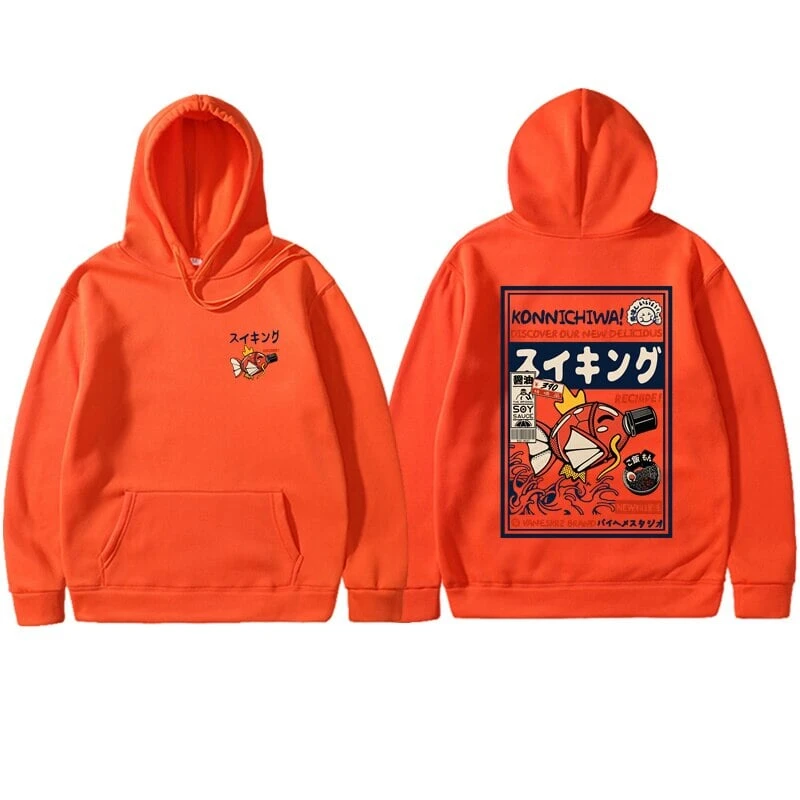 Apparel Harajuku Japanese Fish Konnichiwa Poster Unisex Hoodie - Image 8
