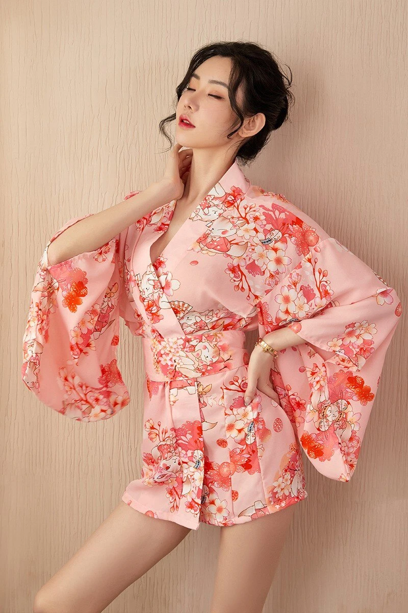 Apparel Japanese Cherry Blossom Sakura Pink Kimono - Image 8