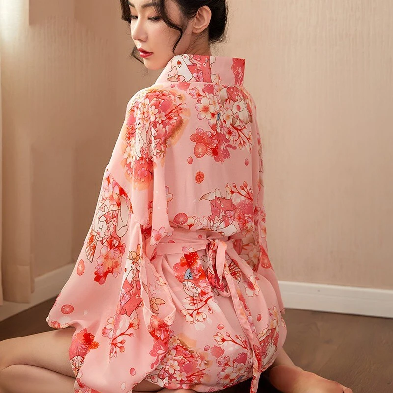 Apparel Japanese Cherry Blossom Sakura Pink Kimono - Image 3