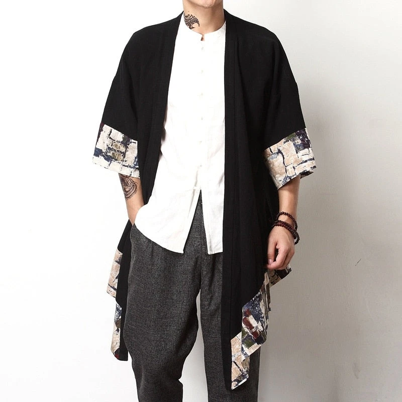 Apparel Japanese Collage Paint Black Men's Yukata Kimono Jacket