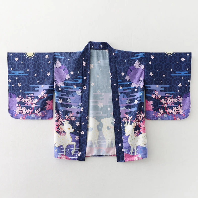 Apparel Japanese Deer Of Nara With Sakura Trees Kimono - Image 7