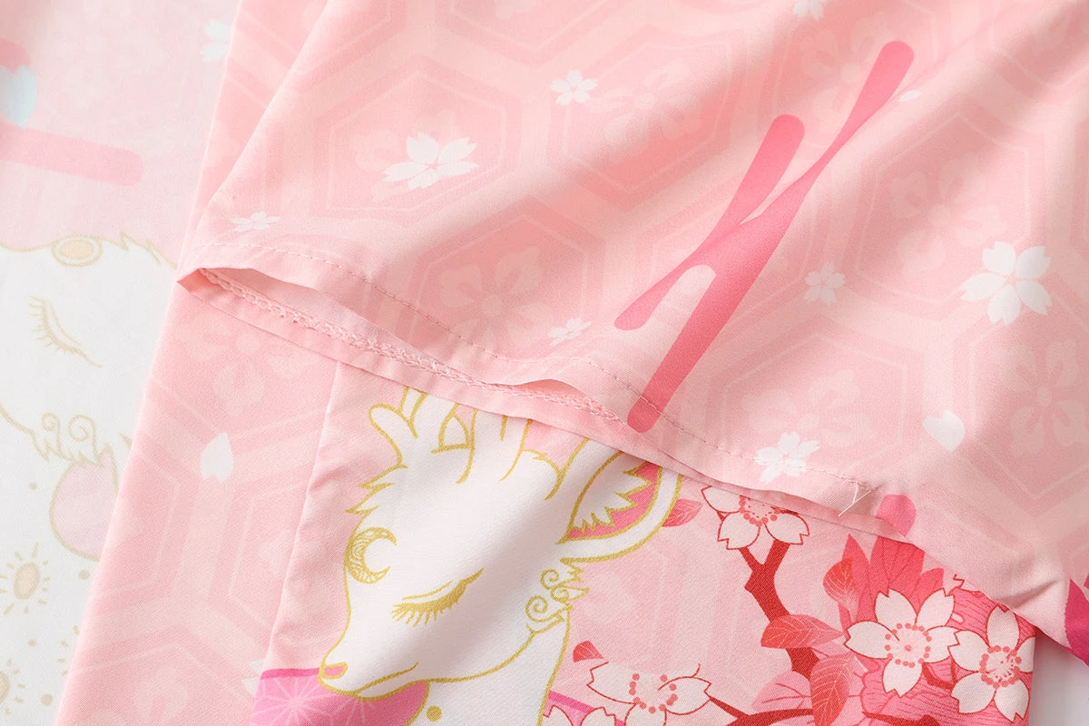 Apparel Japanese Deer Of Nara With Sakura Trees Kimono - Image 13