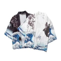 Apparel Japanese Great Wave Off Kanagawa Dragons Kois Kimono