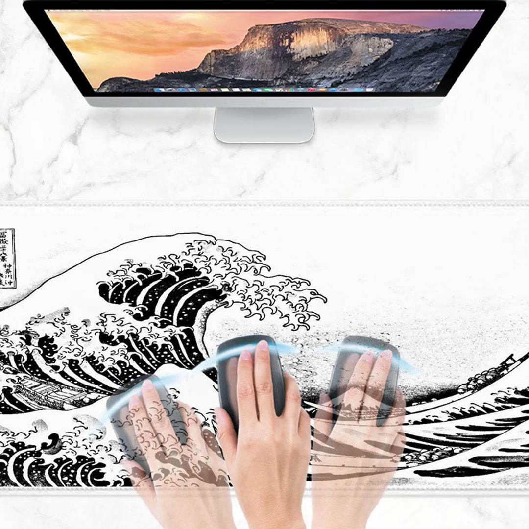 Accessories Japanese Kanagawa Great Wave Black White Large Mouse Pad - Image 3