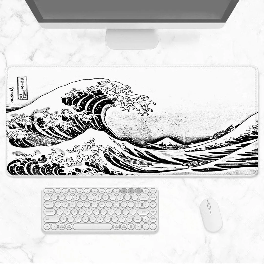 Accessories Japanese Kanagawa Great Wave Black White Large Mouse Pad