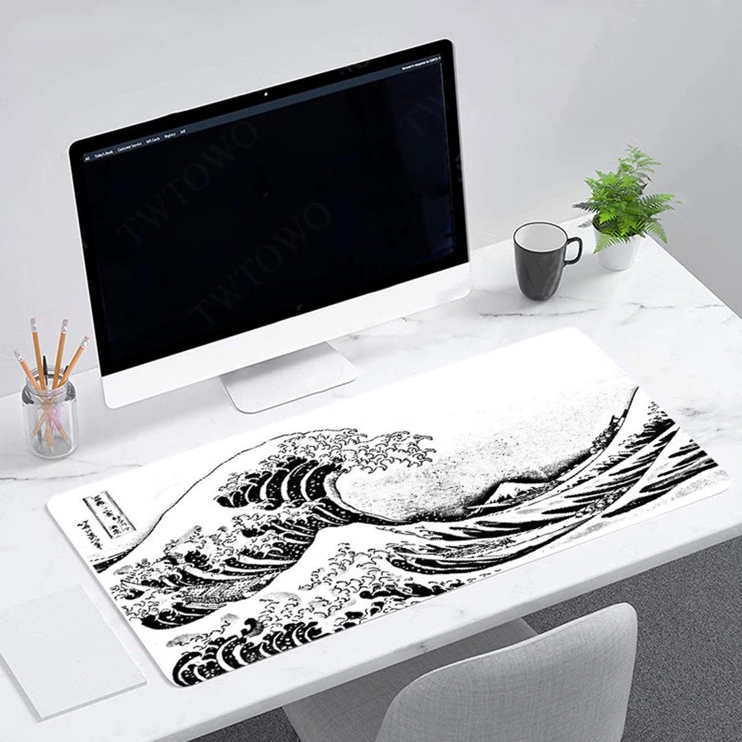 Accessories Japanese Kanagawa Great Wave Black White Large Mouse Pad - Image 2