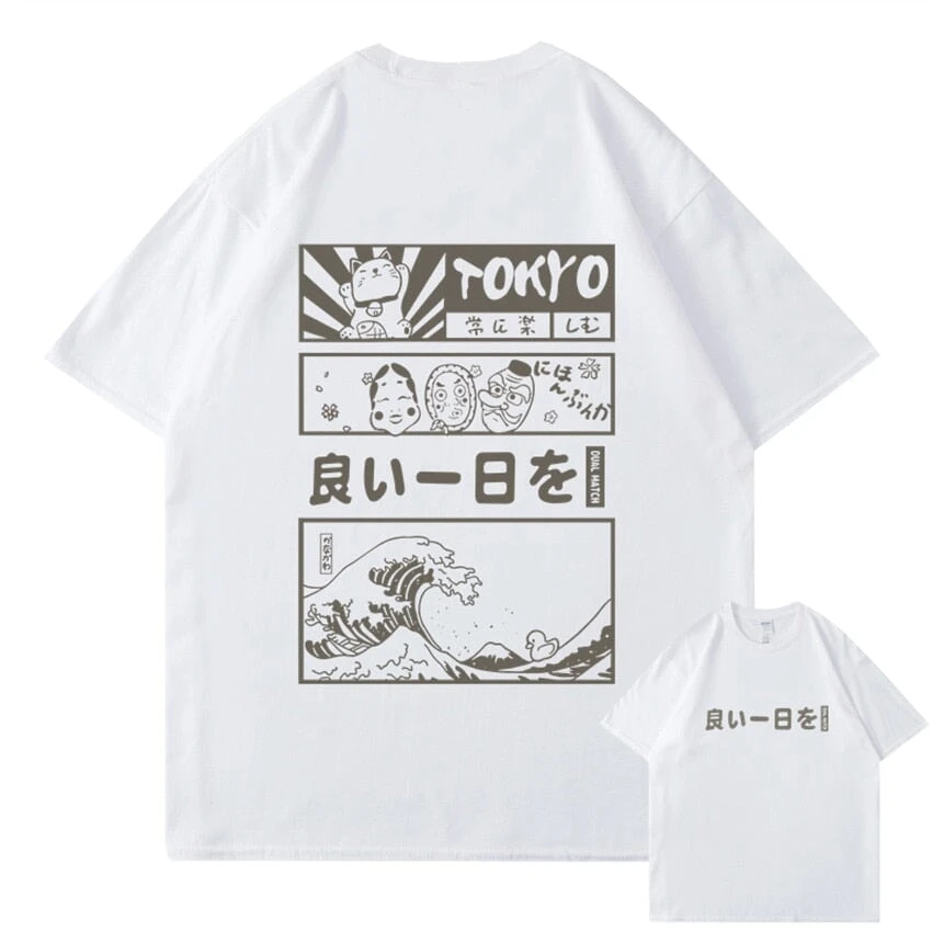 Apparel Japanese Kanji Wave Masks Lucky Cat Cotton Tee Set 1 - Image 3