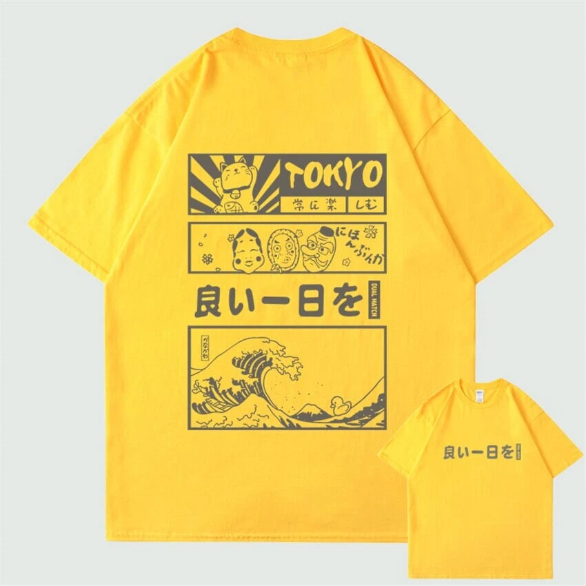 Apparel Japanese Kanji Wave Masks Lucky Cat Cotton Tee Set 1 - Image 4