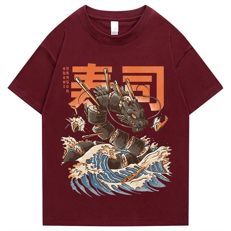 Apparel Japanese King Dragon Sushi Roll Waves Unisex Tee - Image 8