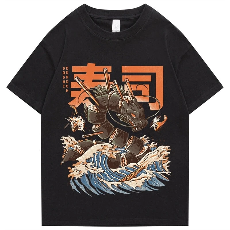 Apparel Japanese King Dragon Sushi Roll Waves Unisex Tee - Image 6