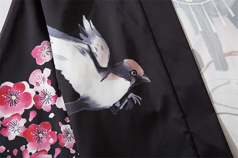 Apparel Japanese Sakura Black Red Anime Girl Long Kimono Cardigan Robes - Image 10