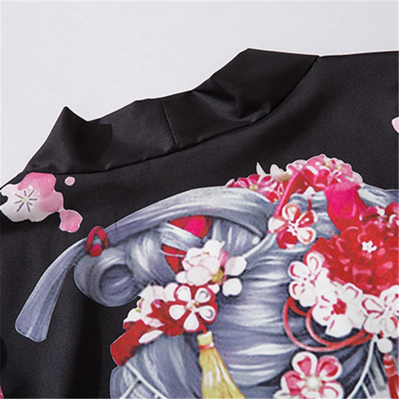 Apparel Japanese Sakura Black Red Anime Girl Long Kimono Cardigan Robes - Image 3
