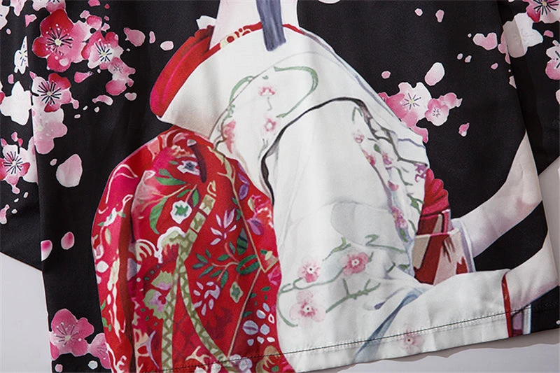 Apparel Japanese Sakura Black Red Anime Girl Long Kimono Cardigan Robes - Image 14