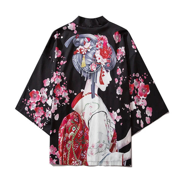 Apparel Japanese Sakura Black Red Anime Girl Long Kimono Cardigan Robes - Image 15