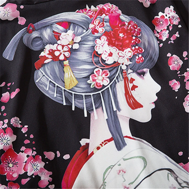 Apparel Japanese Sakura Black Red Anime Girl Long Kimono Cardigan Robes - Image 2