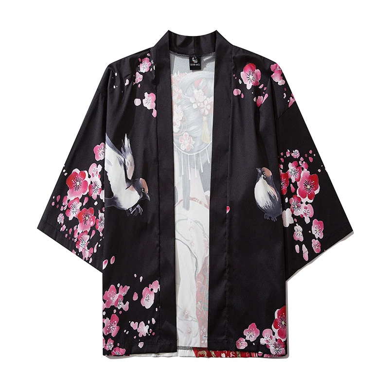 Apparel Japanese Sakura Black Red Anime Girl Long Kimono Cardigan Robes - Image 5