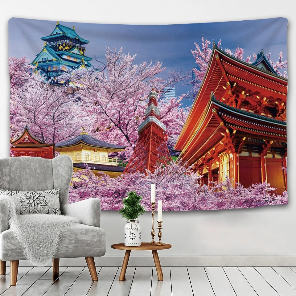 Japanese Sakura Pagoda Osaka Castle Tapestry - Image 14