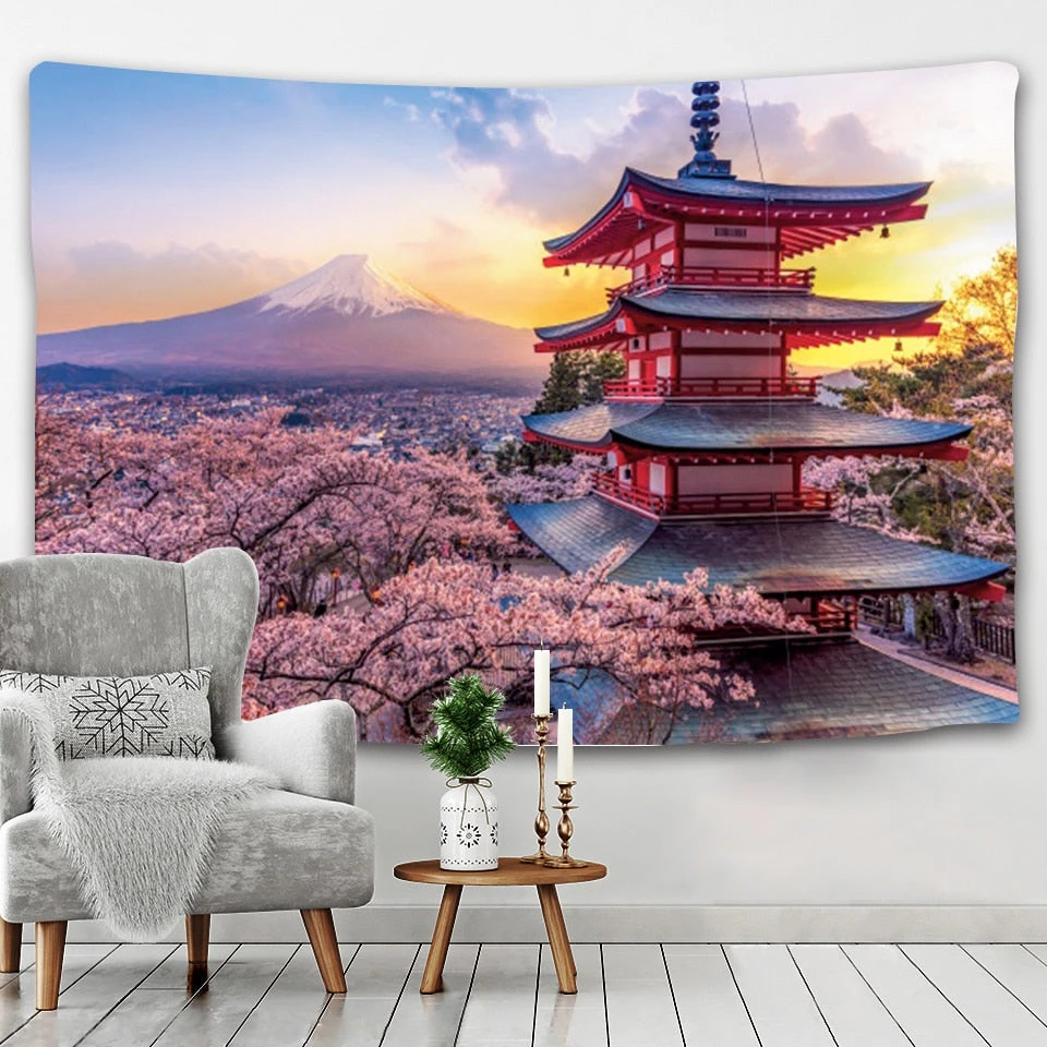 Japanese Sakura Pagoda Osaka Castle Tapestry - Image 13