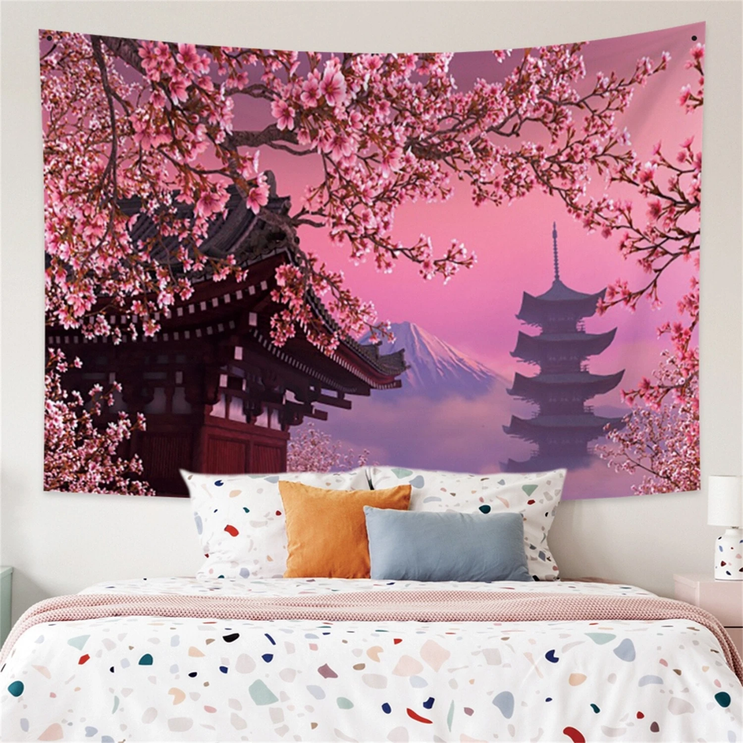 Japanese Sakura Pagoda Osaka Castle Tapestry