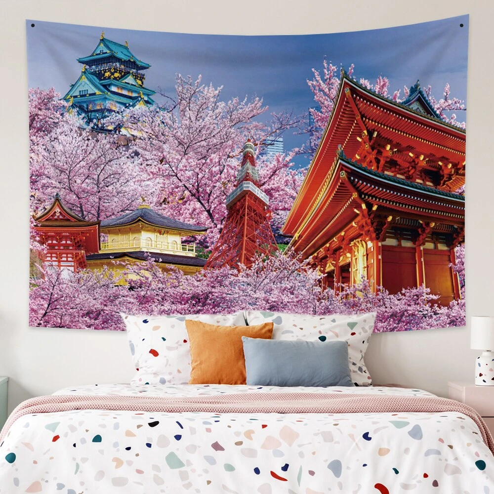 Japanese Sakura Pagoda Osaka Castle Tapestry - Image 10