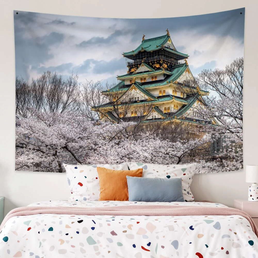 Japanese Sakura Pagoda Osaka Castle Tapestry - Image 8