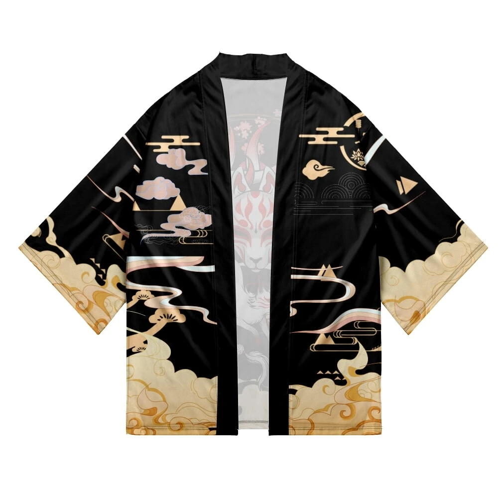 Apparel Japanese-themed Black Gold Nine Tailed Fox Unisex Kimono - Image 8